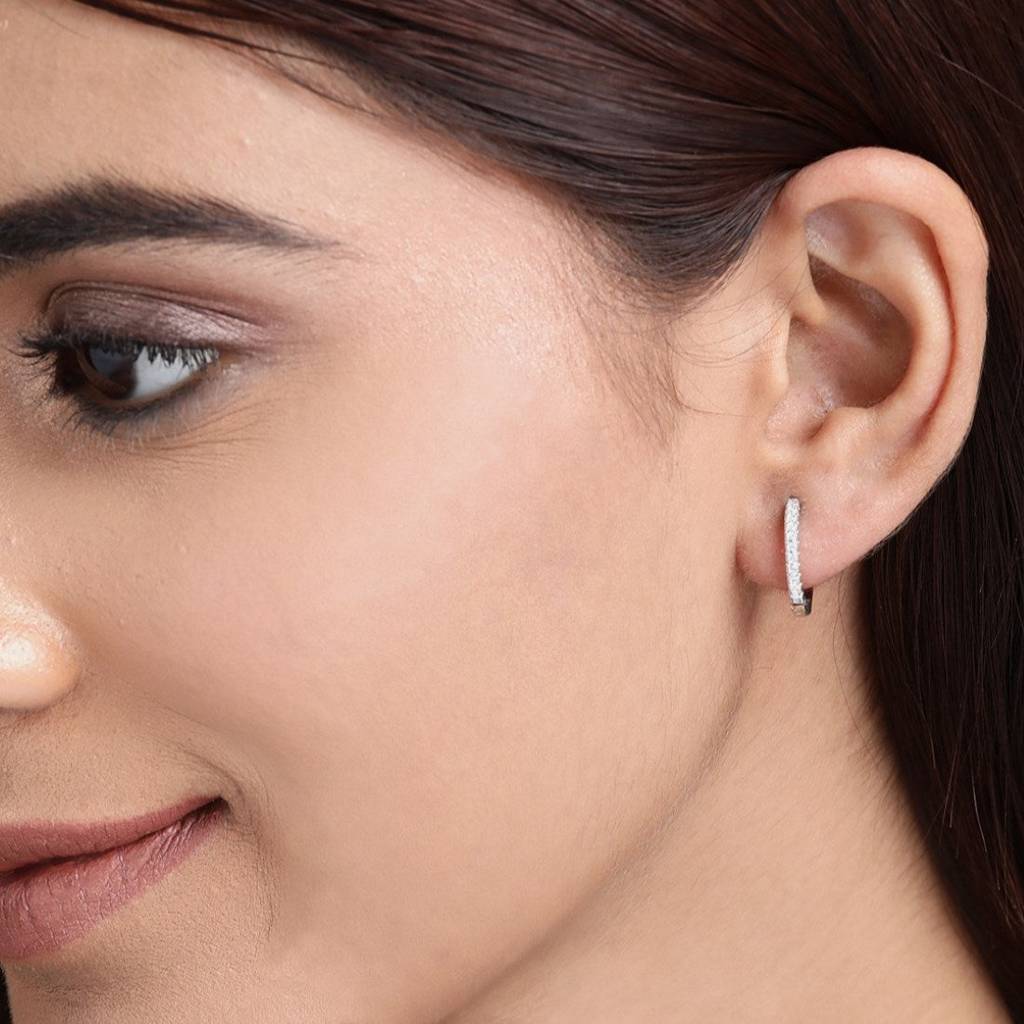 Eternal Hoop One Line Cz Radiance Rhodium-Plated Earrings : EAR-20470-R
