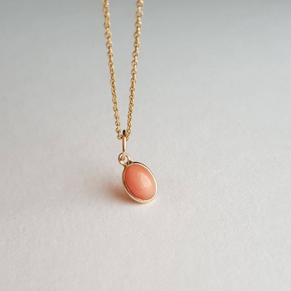 Peach Oval Gemstone Pendant Necklace For Women | Gold Minimalist Charm Necklace | Dainty Everyday Necklace : AST-NEK-0092