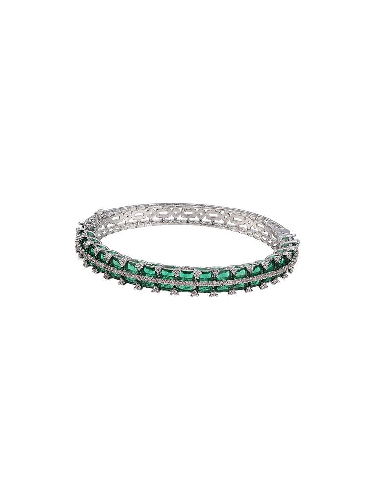 Silver Plated Emeral Green Ad Zircon Statement Minimal Bridal Bangle Bracelet : SJBR2934
