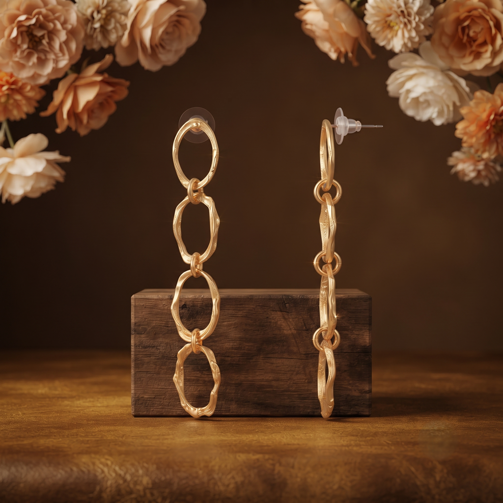Gold Plated Brass Oval Loop Drop Earrings : SCDELER0458
