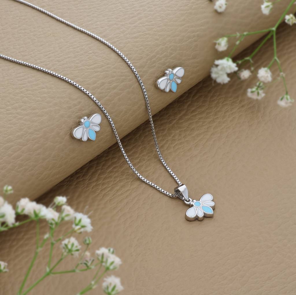 Glowing Honey Bee 925 Silver Kids Chain Pendant (3+ Years) : KPT-16