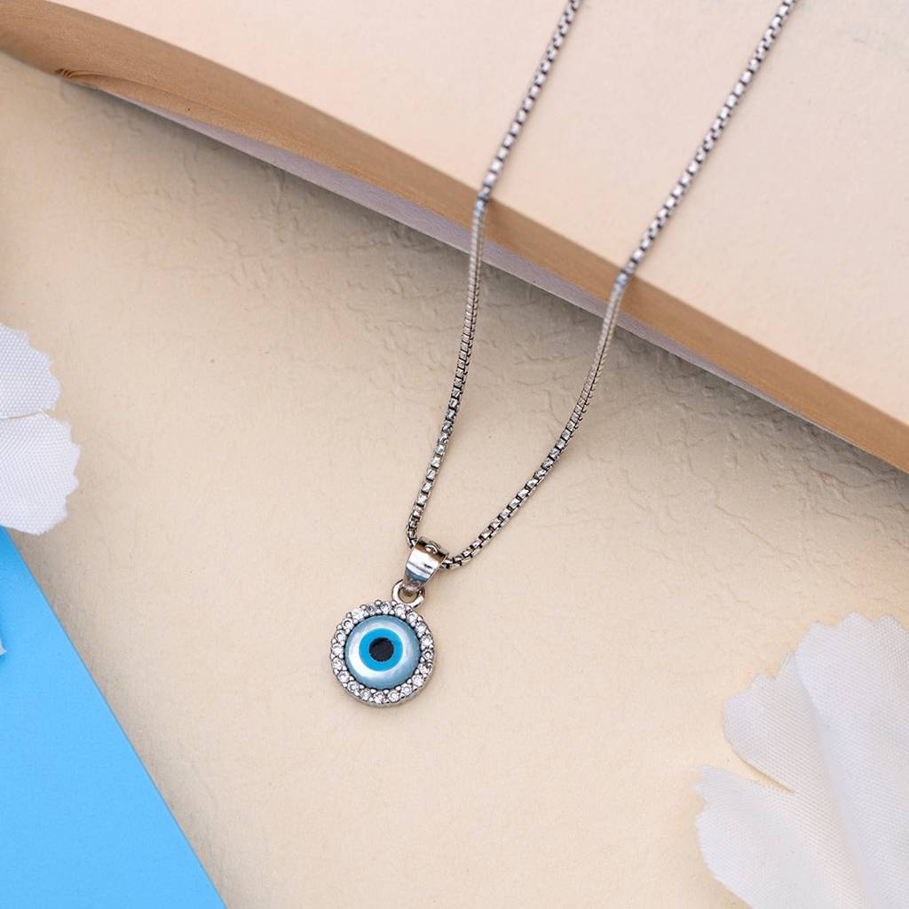 Evil Eye Guardian Rhodium Plated Cz 925 Sterling Silver Necklace : NL-30193-R