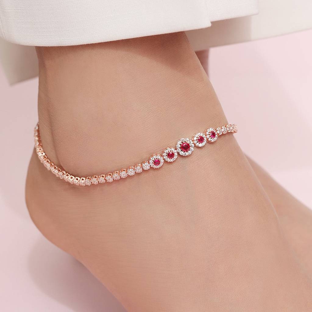 Cz Studded Rose Gold 925 Sterling Silver Chain Anklet : ANK-60391-PAIR-RG