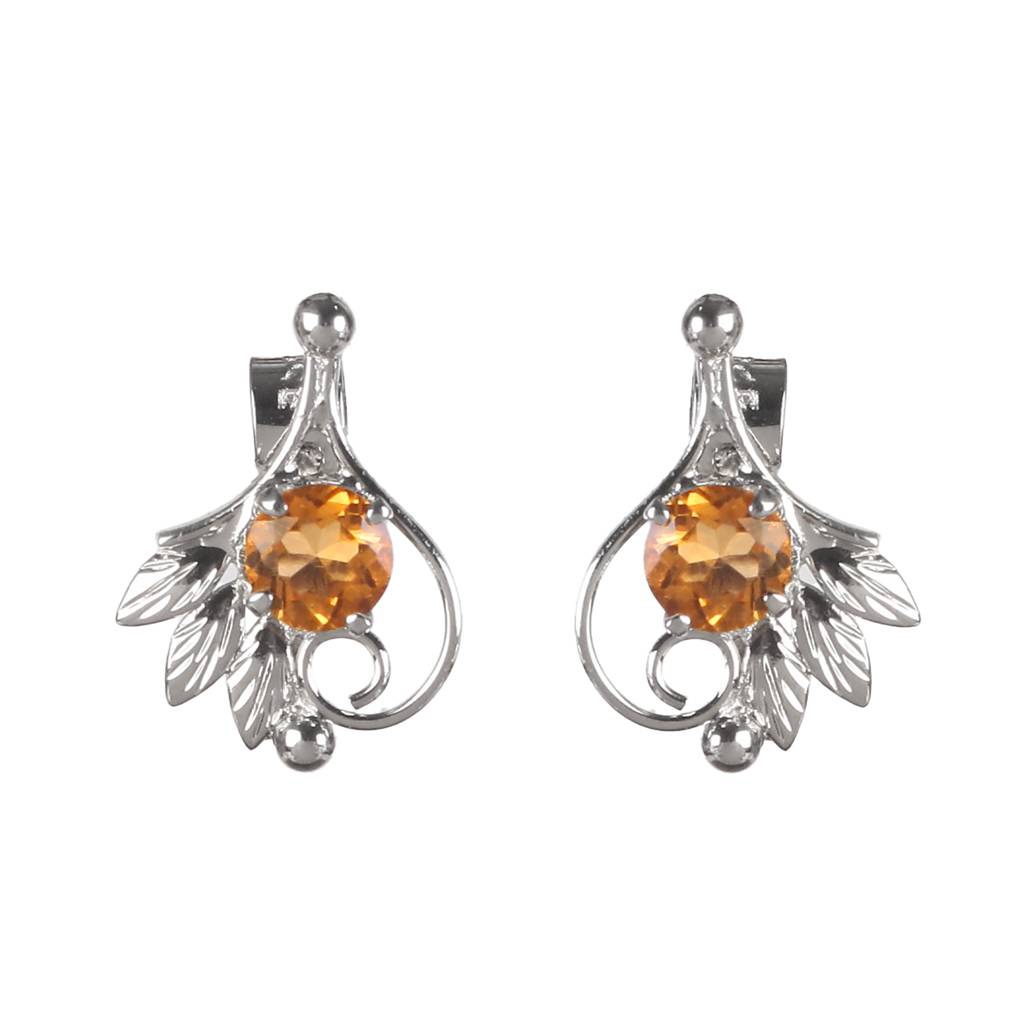 925 Sterling Silver Citrine Earrings For Women | Natural Citrine Gemstone Jewelry | Elegant Gift : FU-0886