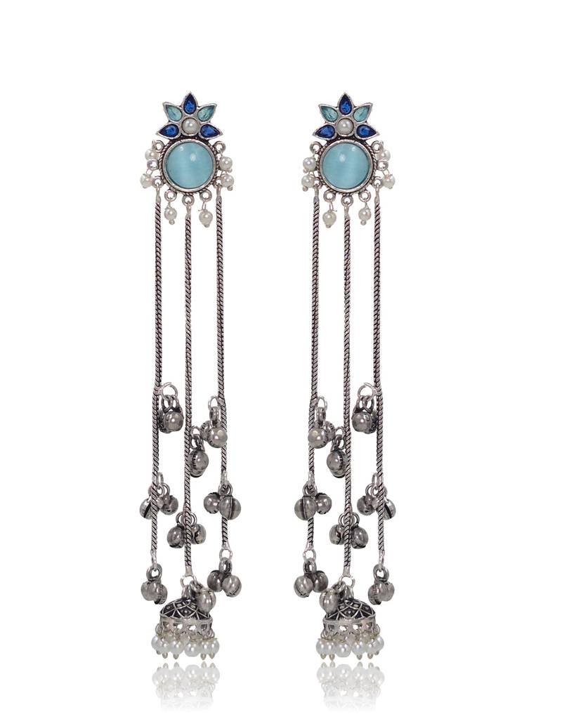 Oxidised Silver Kashmiri Chain Drop Earrings : NA_ST_ER_262_1