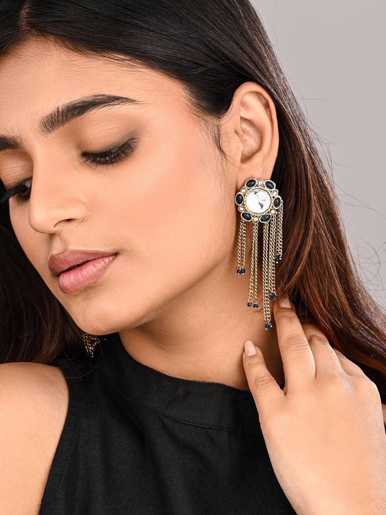 Kundan Tassel Drop Earrings : S24FAER519BLU