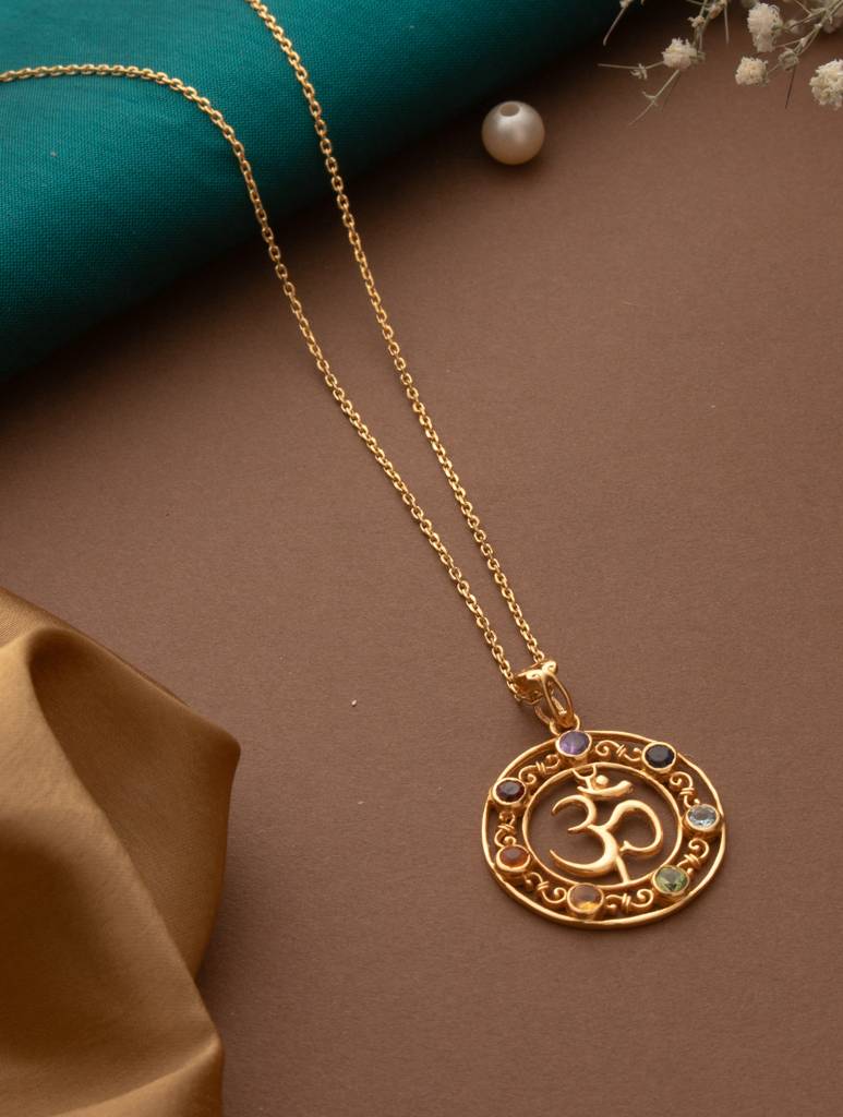 925 Sterling Silver Gold Plated Chakra Pendant With Chain For Women. | Gemstone Pendant | Handmade Jewelry | Eleg : FU-0417G-C