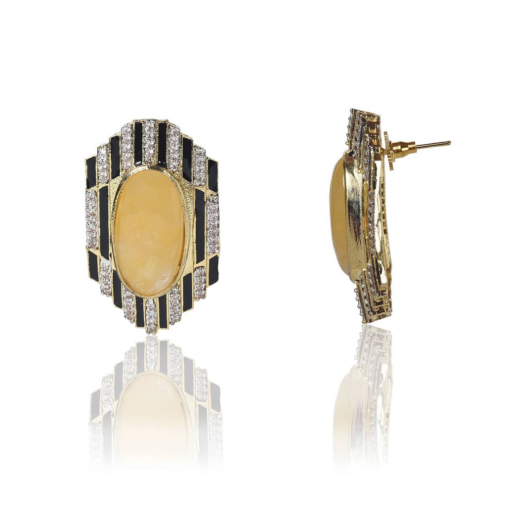Yellow Aventurine With Black Meena Tops