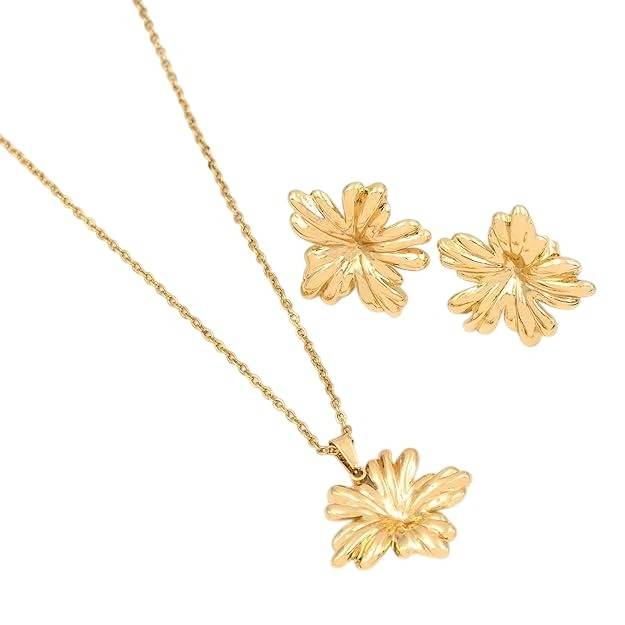 Liquid Wave Gold Plated Anti Tarnish Jewelry Set For Women : HSPS60MB0588