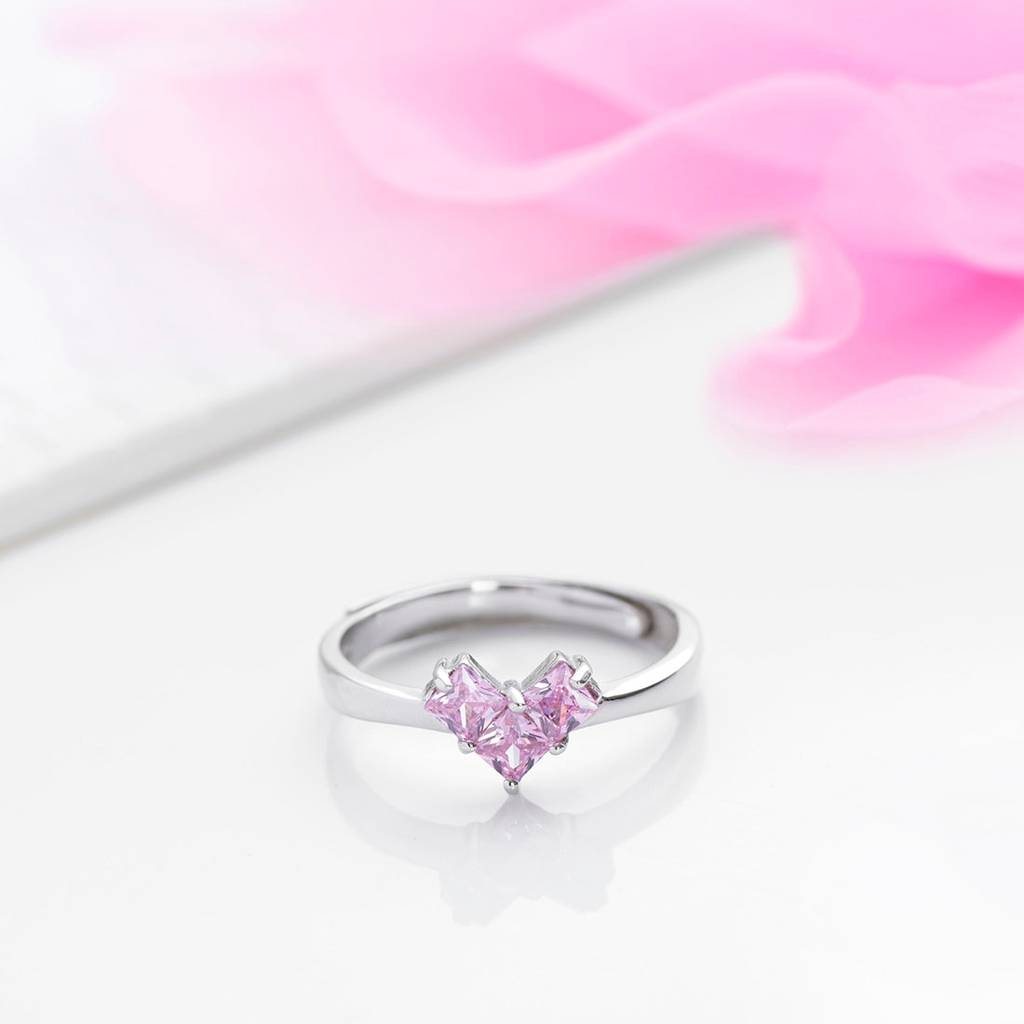 Dusty Pink Heart 925 Sterling Silver Ring For Women (Adjustable) : RNG-40128