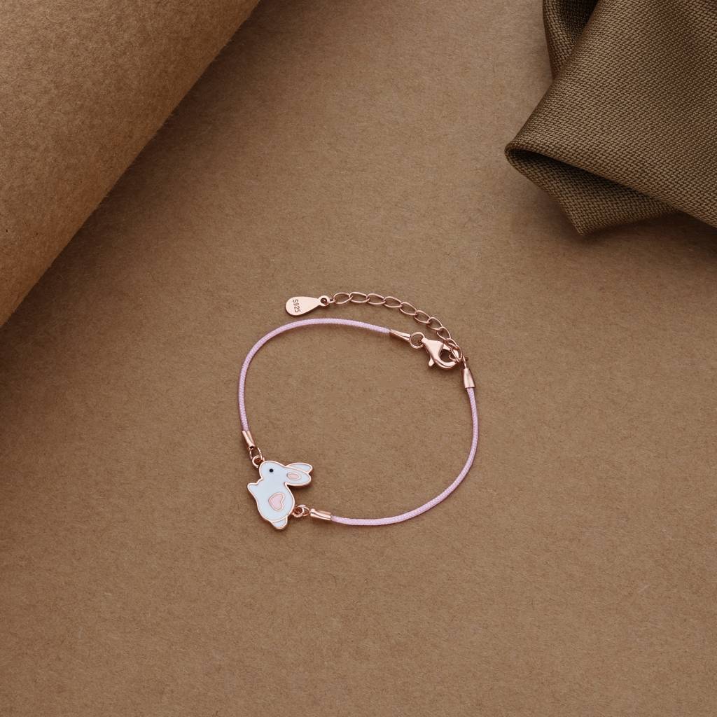 Tiny Bunny White Rabbit Rose Gold 925 Thread Silver Bracelet(1-5Yrs) : KBT-15