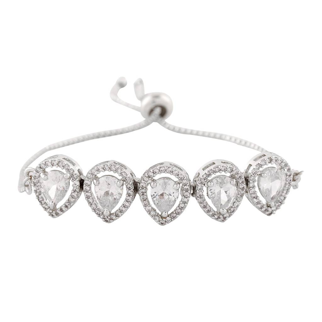 Estele Rhodium Plated Cz Precious Pears Bracelet For Women
