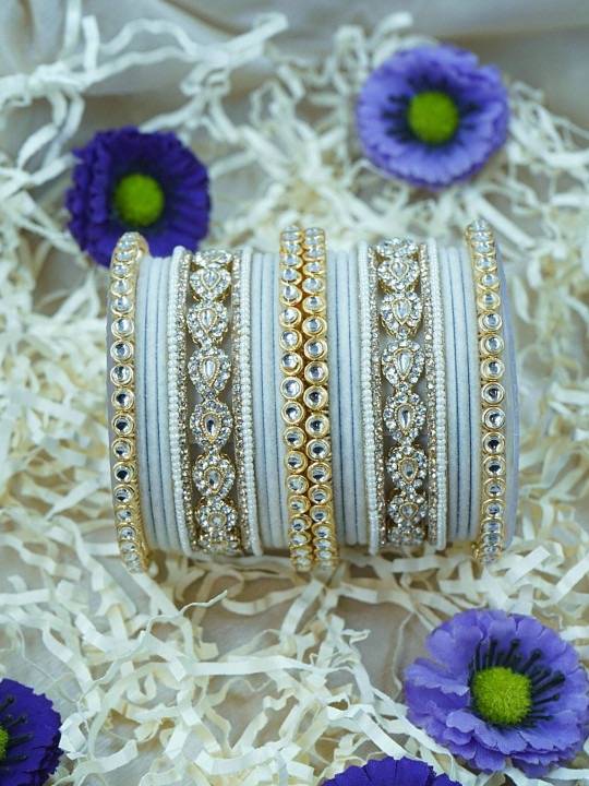 Traditional Velvet Bangles Set For Women : HB-28-24-WHITE