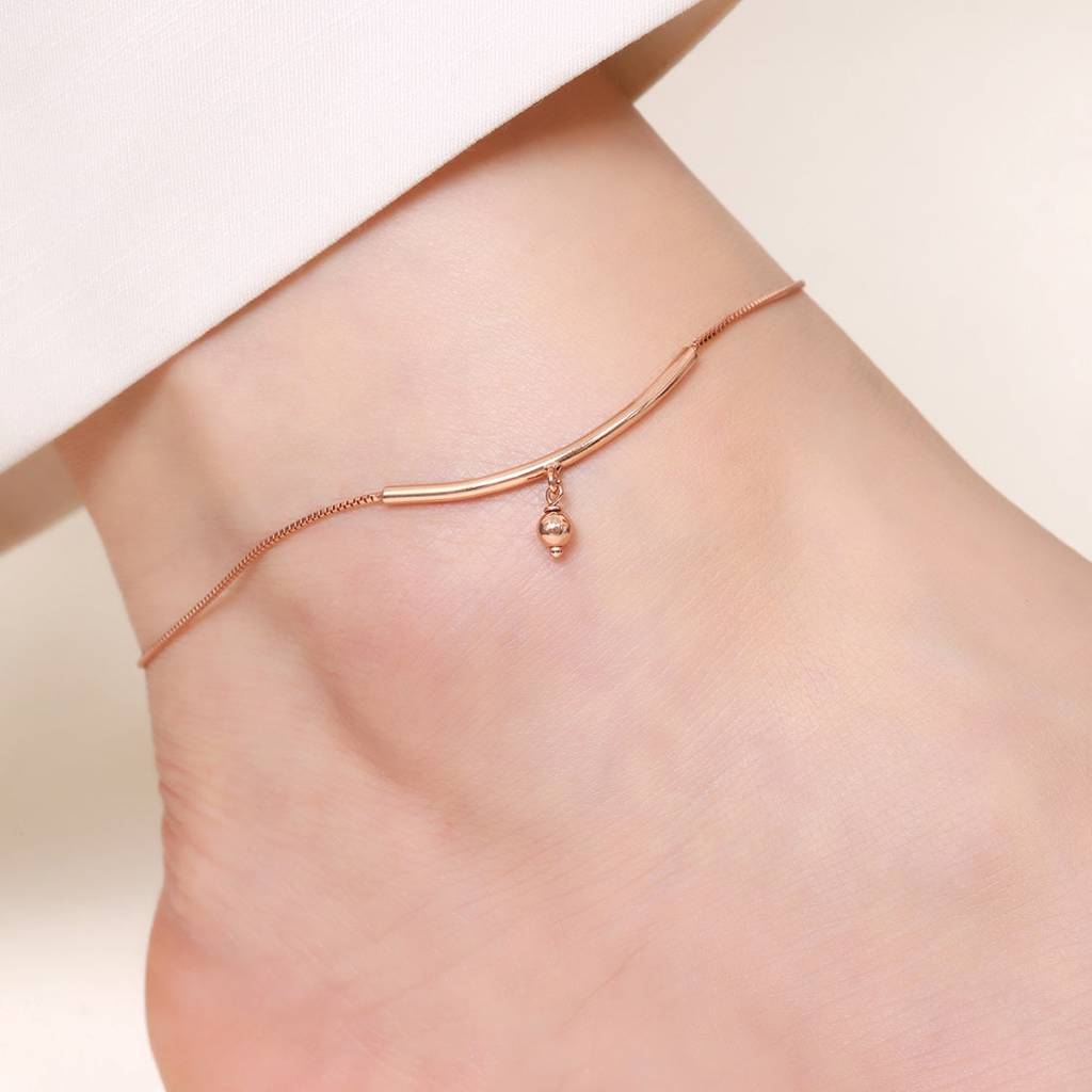 Rose Gold Plated 925 Sterling Silver Drop Chained Anklet : ANK-60244-PAIR