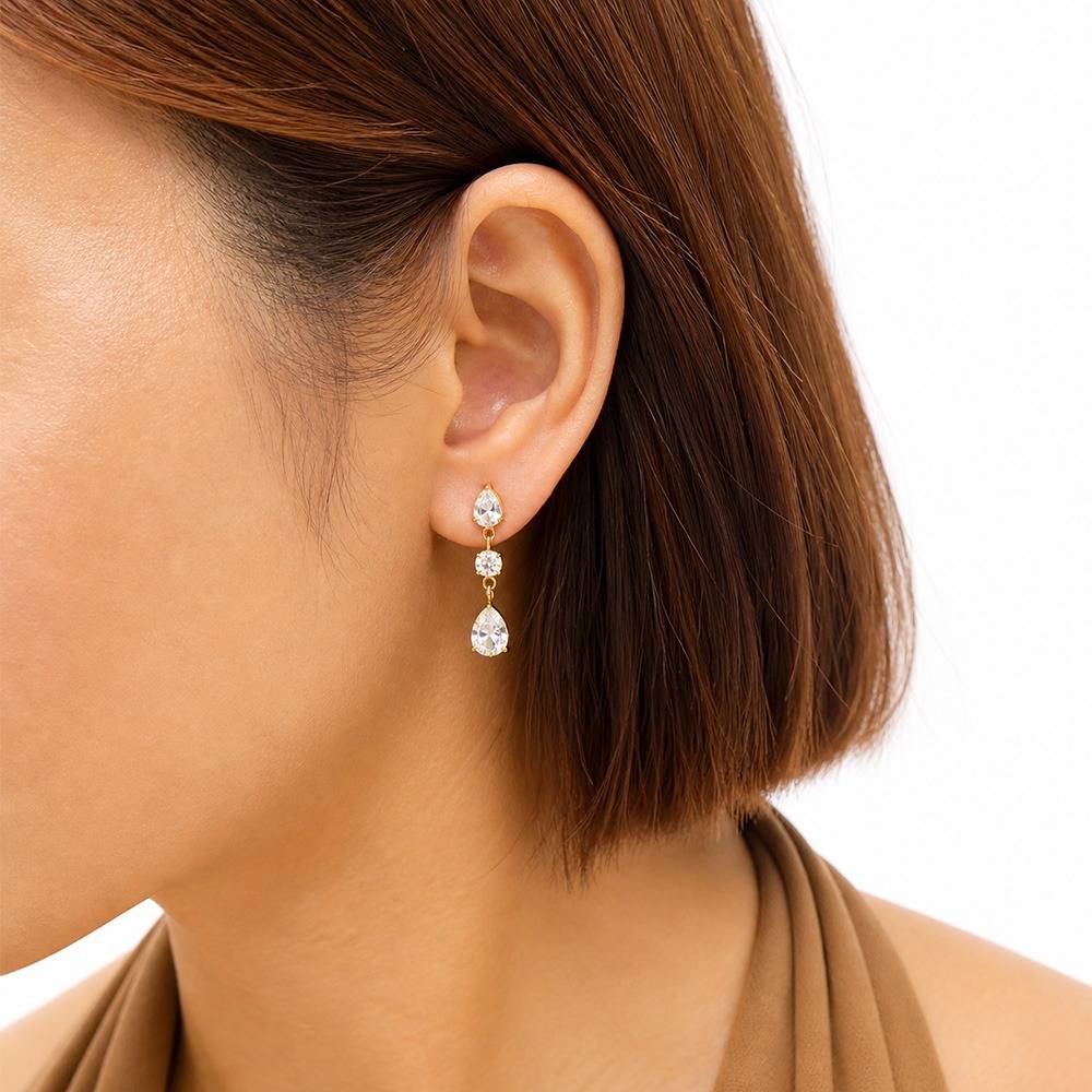 Women 18K Yellow Gold-Plated Cz Stone Drop Earrings : 101180
