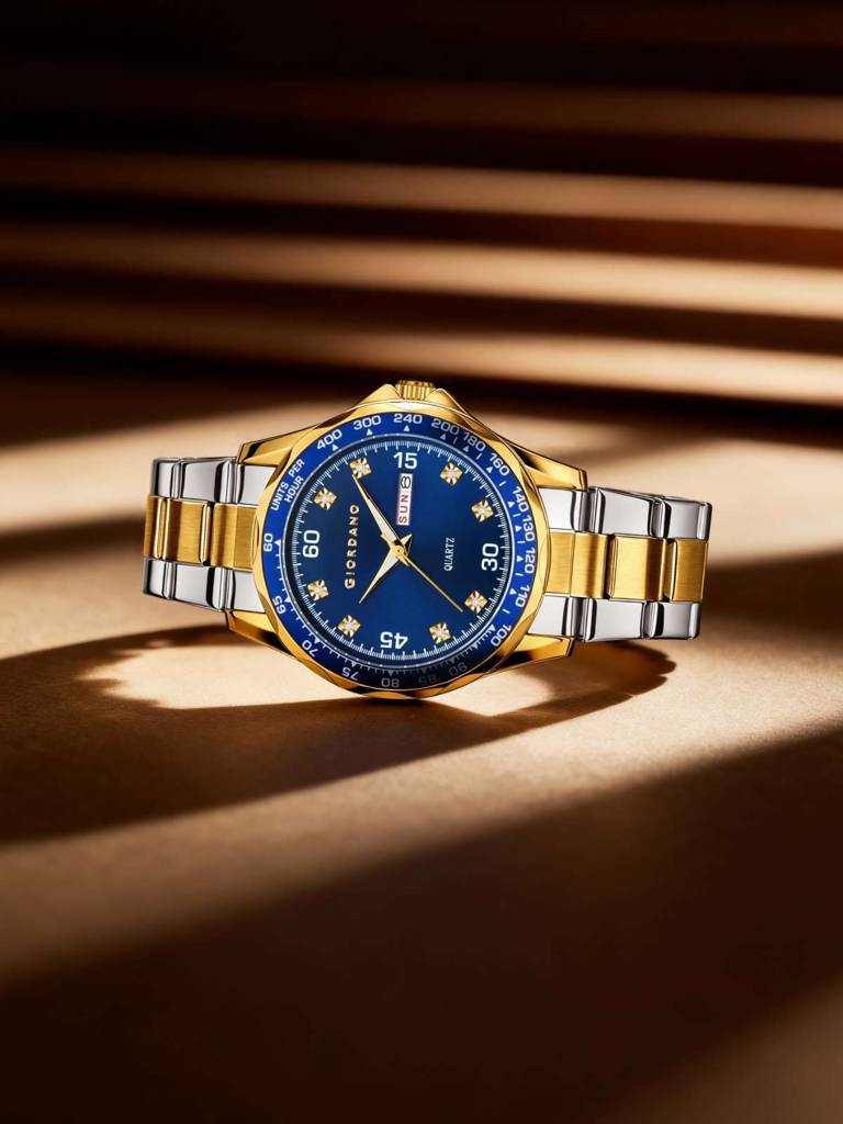Giordano Two-Tone Analog Watch For Men - Crystal Hour Markers, Textured Bezel Design, Day & Date Display, Stainl : GZ-50177-22