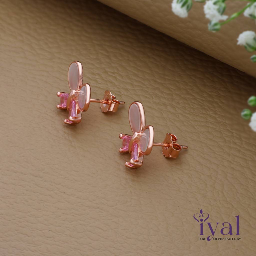 Vivid Butterfly Rose Gold Polish 925 Silver Stud : ES-15