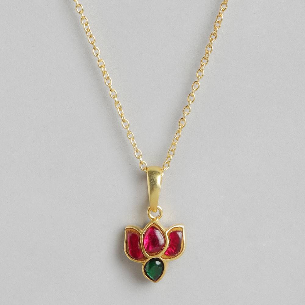 92.5 Silver Crimpson Kundan Lotus Necklace : 92.5 Silver Crimpson Kundan Lotus Necklace : 92.5 Silver Crimpson Kundan Lo