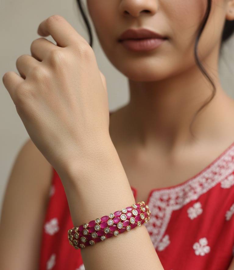 Ruby Studded Traditional Gold-Plated Bangle With American Diamonds | Traditional Bridal & Festive Wear Kada : N124