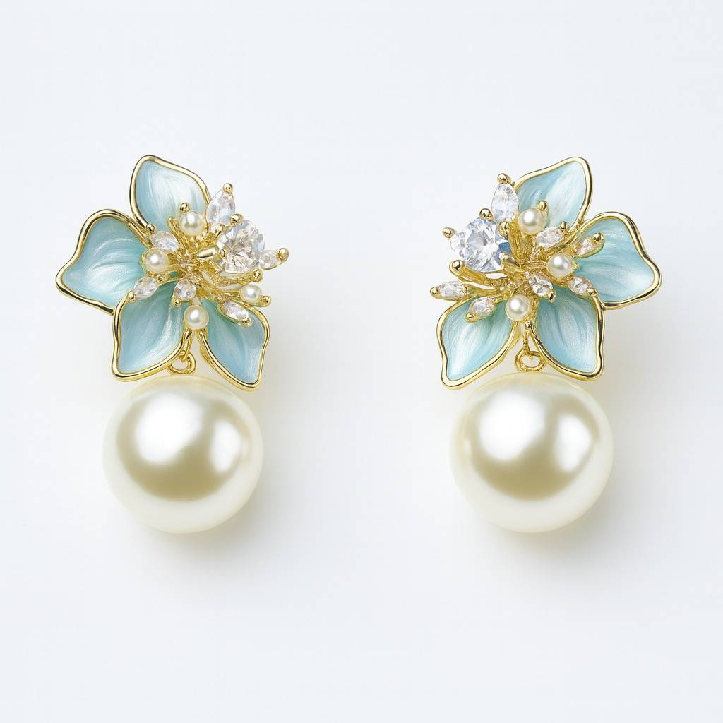 Floral Pearl Drop Earrings : AN-LJ-BU-0027-DE