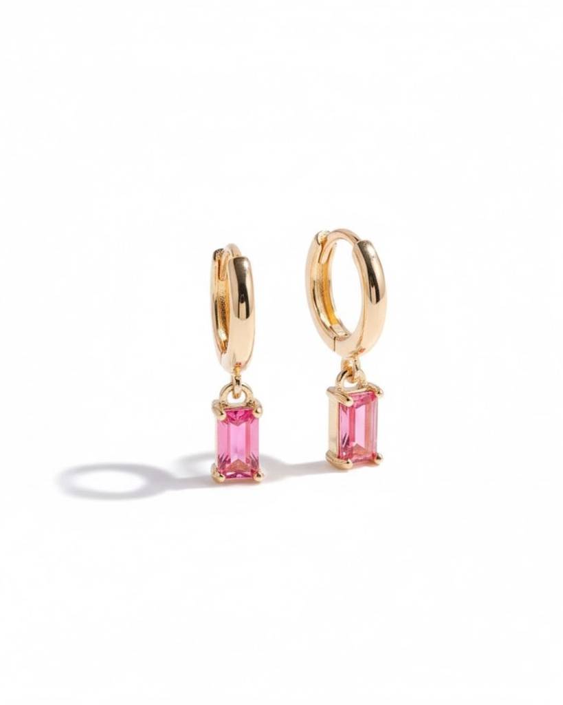 Birthstone Earrings For Women | Premium Baguette Huggies | Jan: Garnet : CJST201141405EV