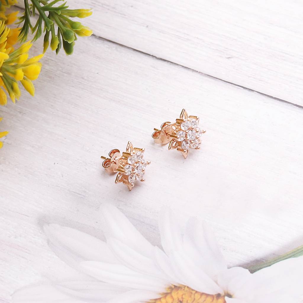 Iski Uski 925 Sterling Silver Floral Cluster Drop Earrings