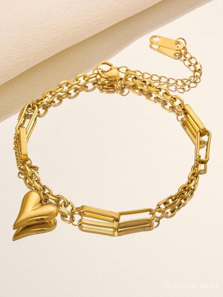 Heart Charm Linked Chain Bracelet Â 18K Gold, Adjustable & Anti-Tarnish : ATCB705HCLB