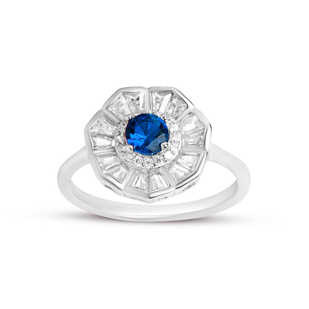 Sapphire Floral Charm Silver Ring : R039-WH-S-12