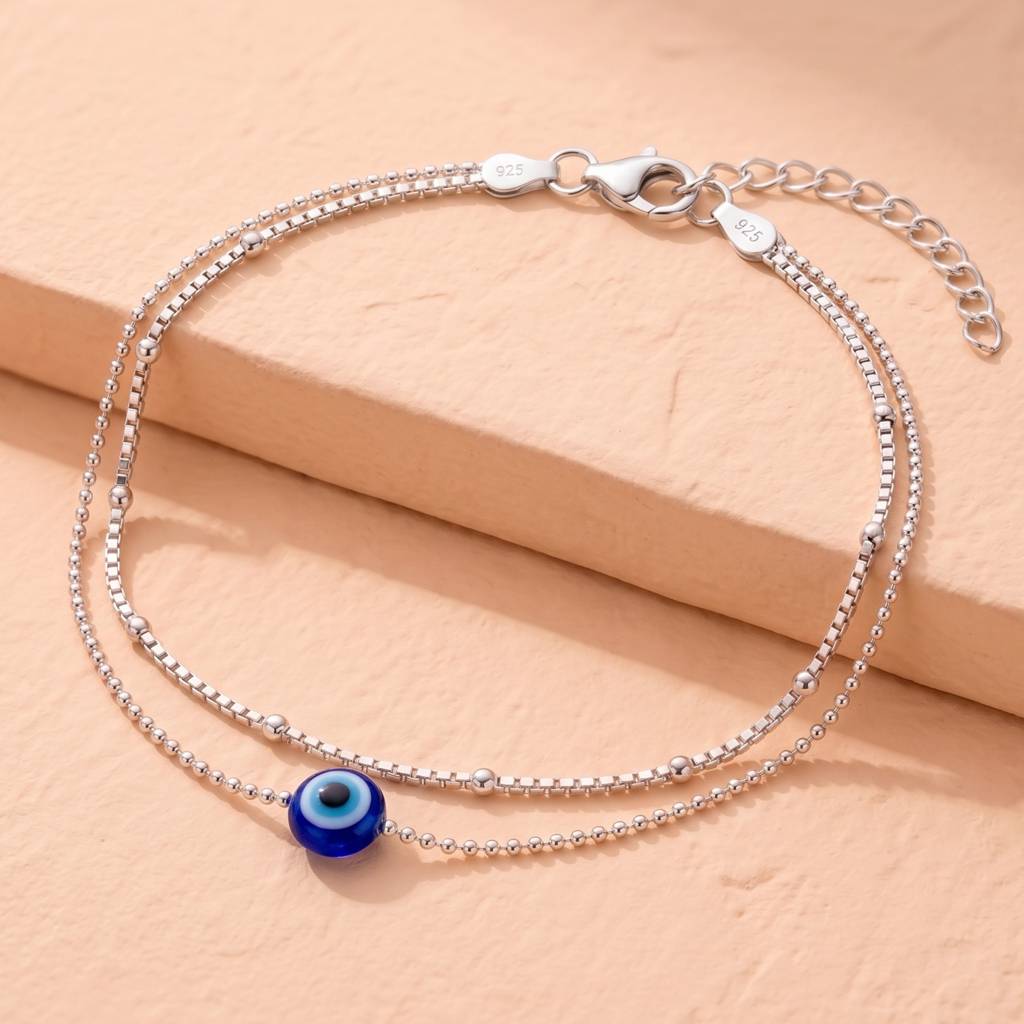 Double-Chain Evil Eye Protection Bracelet : BR1156