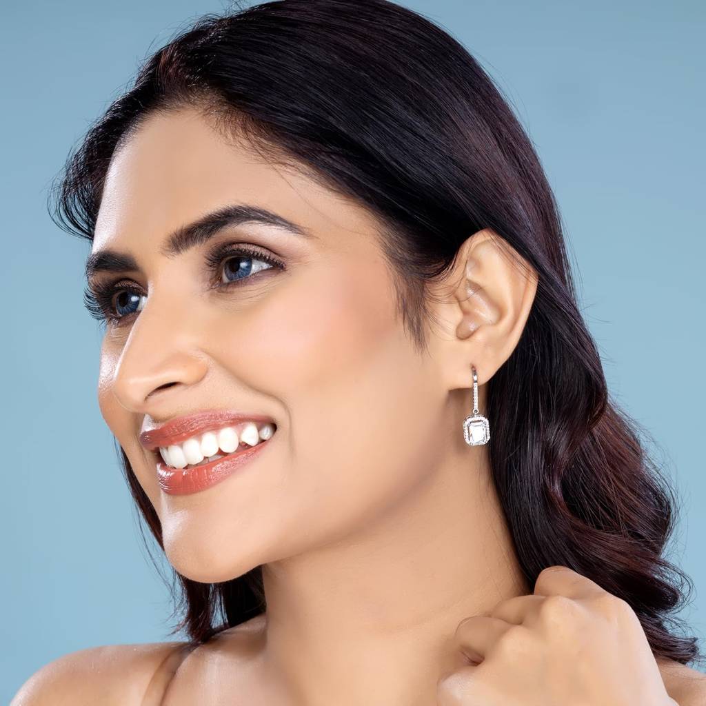 American Diamond Studded Silver Plated Drop & Dangle Earrings Fashion Wear Stylish Jewellery Gift For Girls & Women  : PX8E119