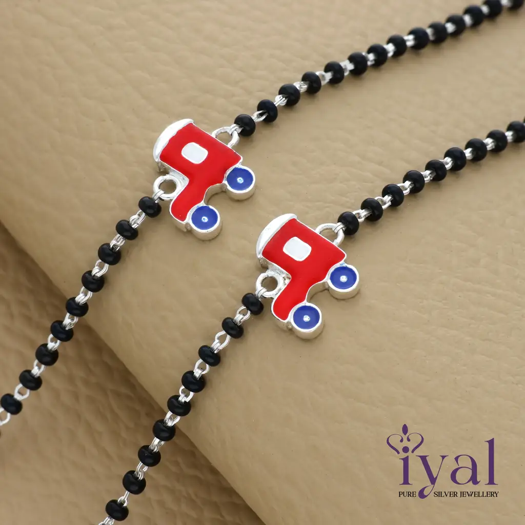 Iyal Train Cartoon Light Weight Adjustable Silver Nazariya For Baby Hand (6Months -1 Yr)Pair : NA-KN-RH-M-132-P