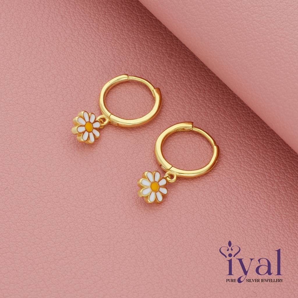 Enchanting Flower 14K Gold Polish Silver Hoop For Kids (3+ Yrs) : KE-KH-GO-J-118-P