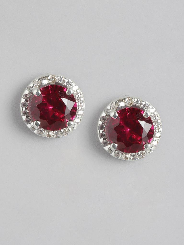 92.5 Silver Red Stone Earrings : 92.5 Silver Red Stone Earrings : U100SG004MY001