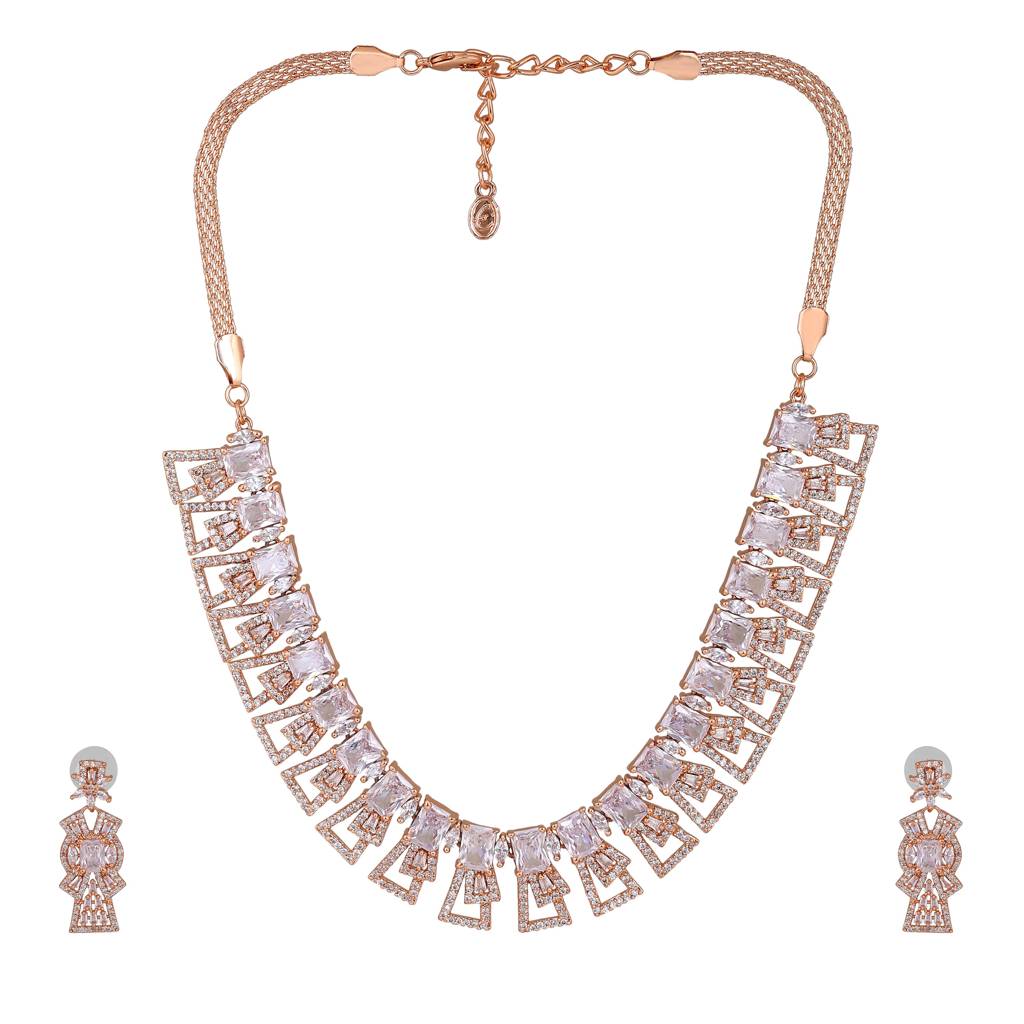 Estele Rose Gold Plated Gorgeous American Diamond Necklace Set For Women : AD-749-RGWENKER