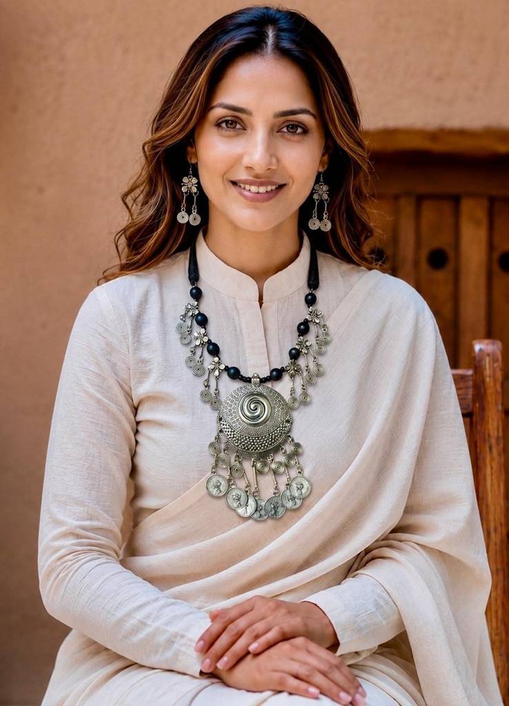 Nargis Spiral Coin Statement Necklace Set : HM56
