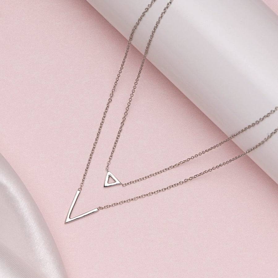 Double Chain Rhodium Plated 925 Sterling Silver Necklace : NL-30158