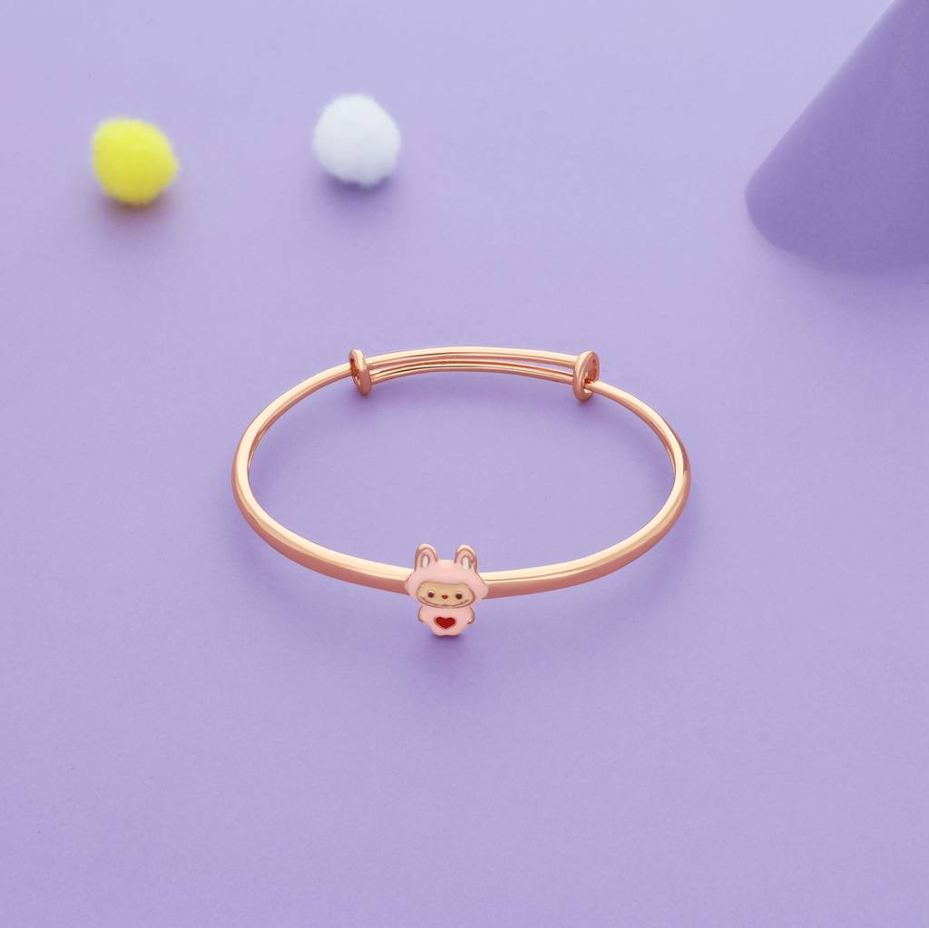 Cuddle Paws Charm Rose Gold Polish 925 Kid Silver Bangles (0–5 Yrs) : KB-CC-RG-U-338-P