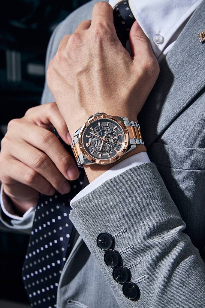 Paris Tech Collection Automatic Skeleton Wrist Watch For Men – Round Dial, Stainless Steel Strap, 21-Jewel Mechan : DHM1060-44
