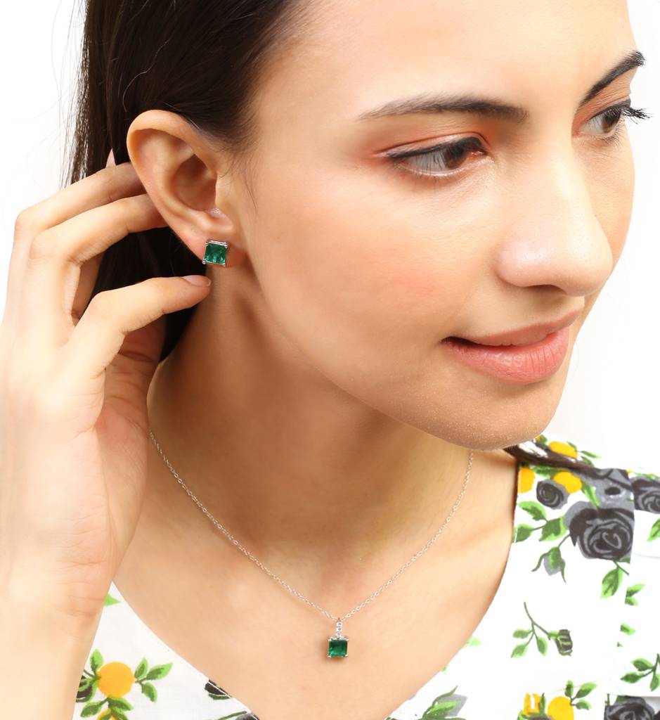 Iski Uski 925 Sterling Silver Victoria Emerald Pendant Set