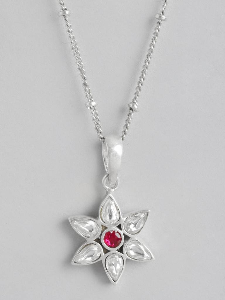 92.5 Silver White Kundan Flower Necklace : U100SG007MY032