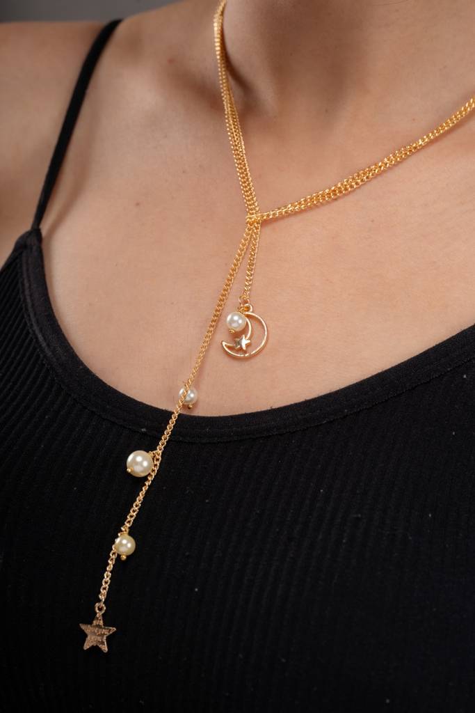 Anti-Tarnish 22Kt Gold-Plated Contemporary Tie-Around Necklace : CH10024