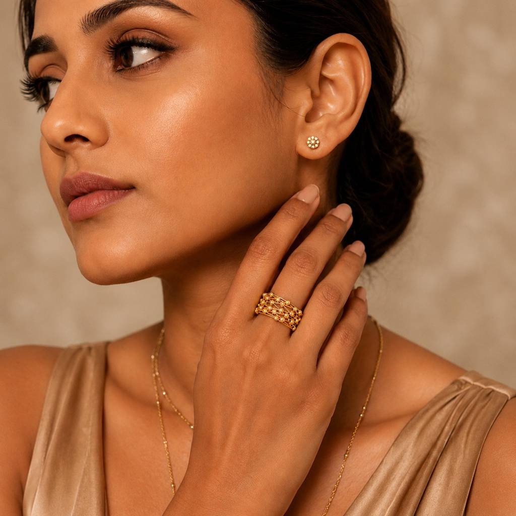 Gold Woven Mesh Open Adjustable Ring : RRAPR26AID-10