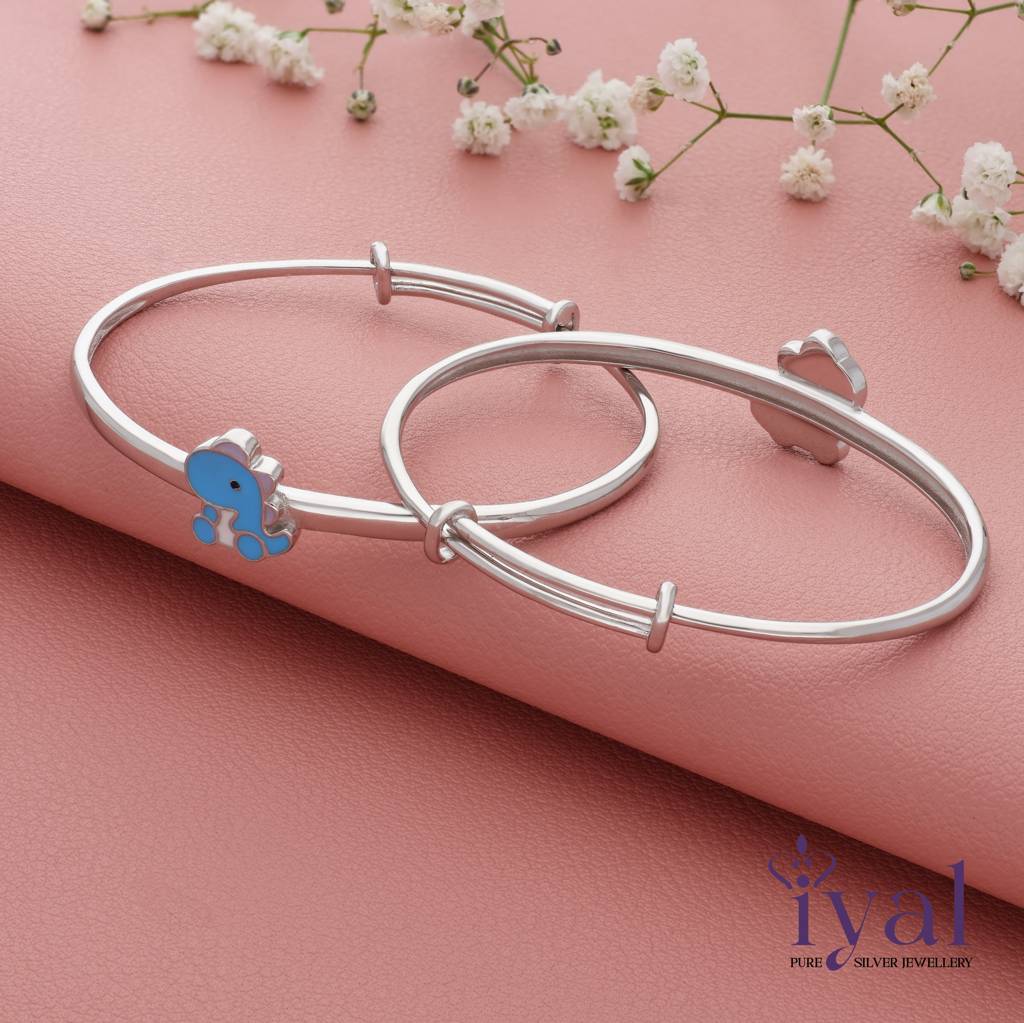 Lovely Blue Dinosaur 925 Silver Kid Bangle(0 - 5Yr) : KB-163