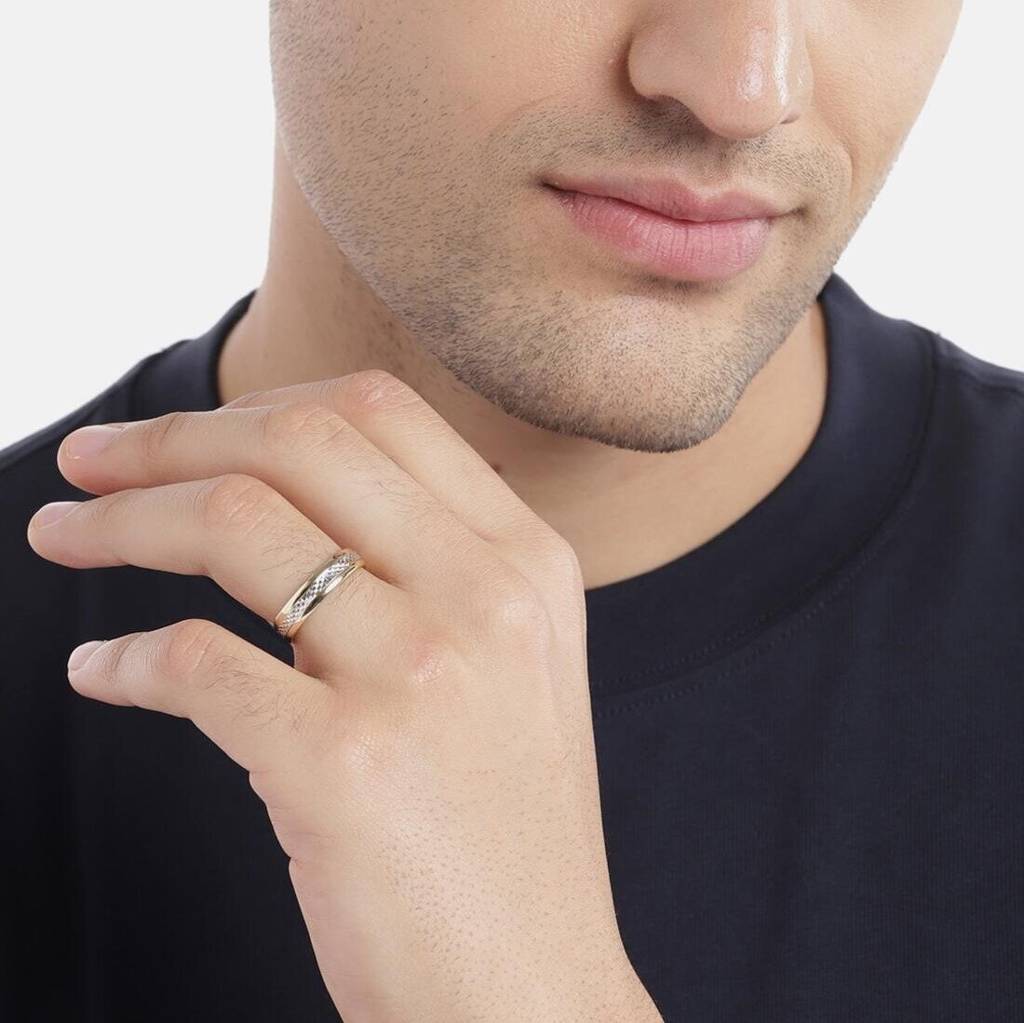 Exquisite Dual Tone Rhodium And Gold Plated 925 Sterling Silver Ring For Him (Adjustable) : RNG-40210