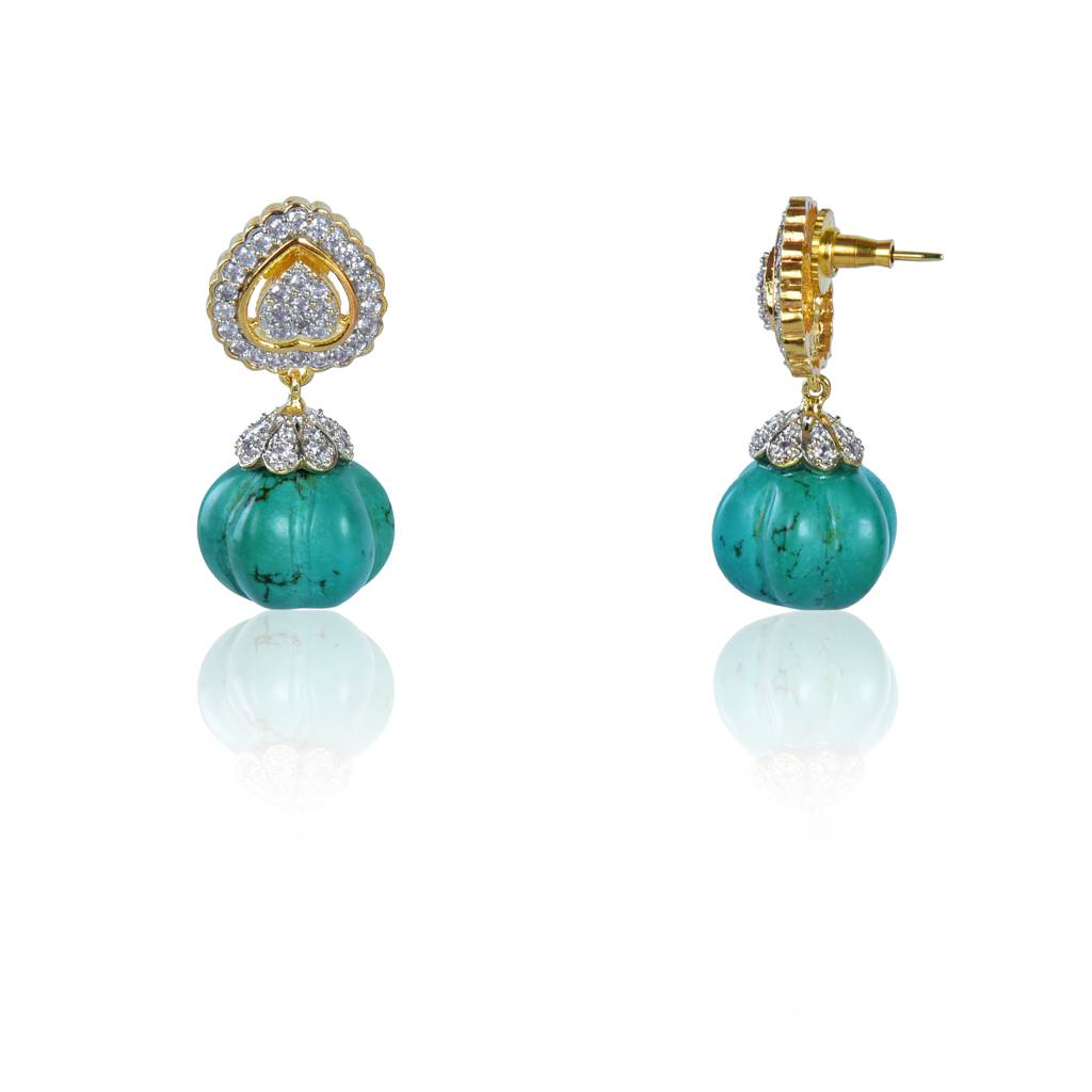 Heart With Turquoise Drop Earrings : IE900A