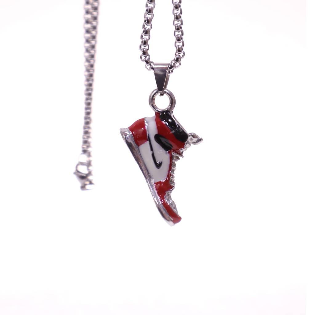Men’S Sneaker Pendant Necklace | Stylish Shoe Charm Chain For Boys & Men | Hip Hop Streetwear Jewelry | Silver Finis : LJGN003