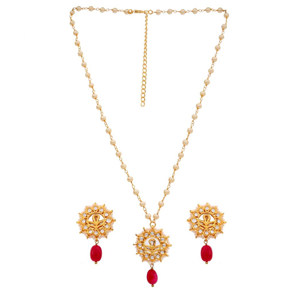 22Kt Gold-Plated Blossom Pearl Chain Necklace Set : PE21013