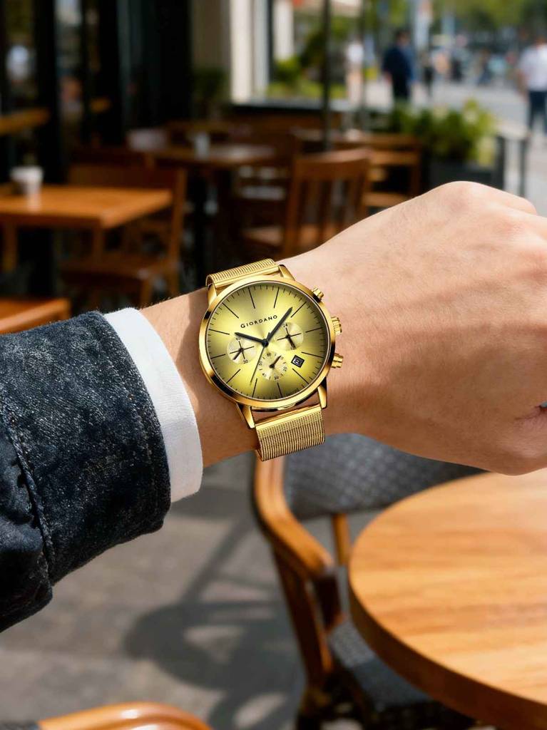 Giordano Formal Chronograph Watch For Men With Round Dial, Mesh Metal Strap, And Date Display : GZ-50183-33