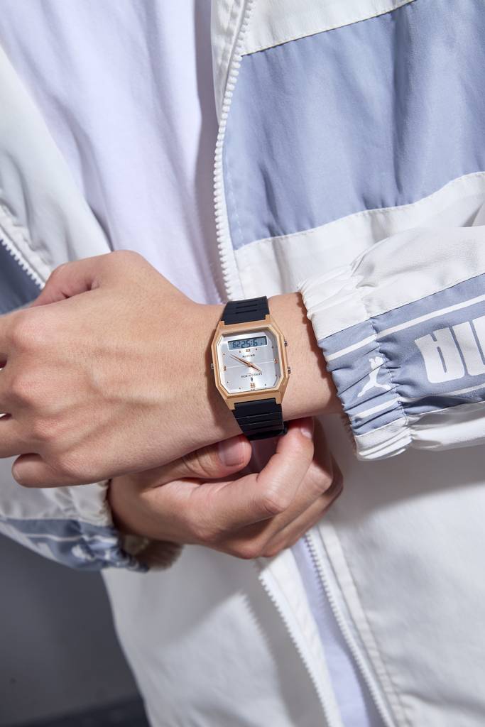 Analog-Digital Quartz Watch For Men With Square Dial, Crystal-Accent Hour Markers, Digital Time Display And Sili : LFM10014-02