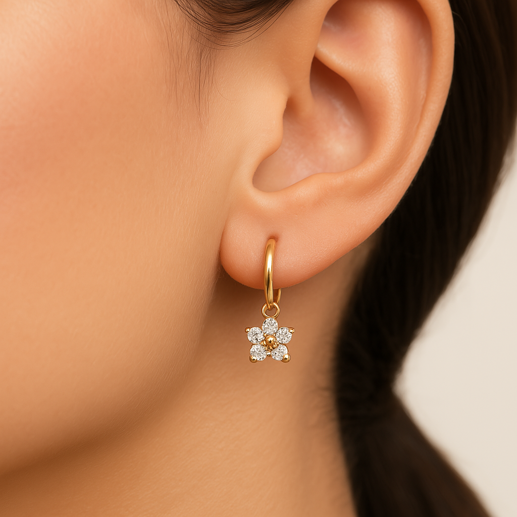 Flower Drop Earrings - 18K Gold Plated : ERTTT075